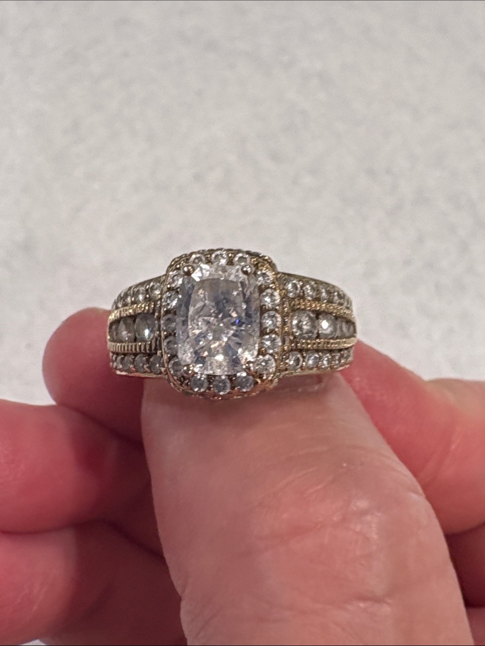 Diamonique Gold-Tone Ring with Pavé Accents size 6